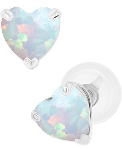Macy's Lab-grown Opal Heart Stud Earrings (3/8 Ct. T.w. - Metallic