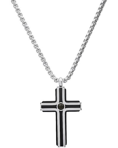 Steeltime Silver-tone Beaded Cross Pendant Necklace - Metallic