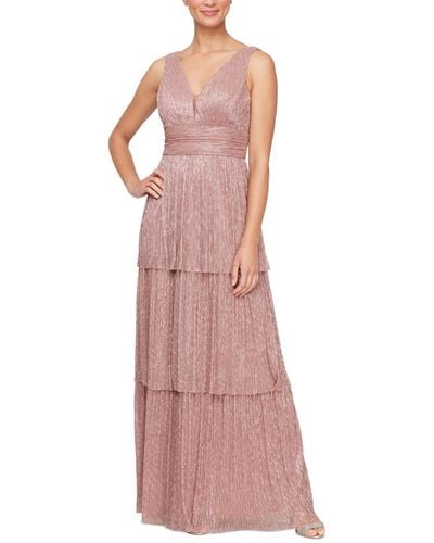 Alex Evenings Metallic Knit Tiered Gown - Pink