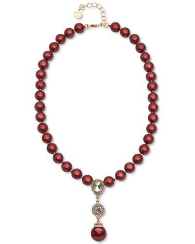 Charter Club Gold-tone Crystal Halo & Colo Imitation Pearl Lariat Necklace - Red