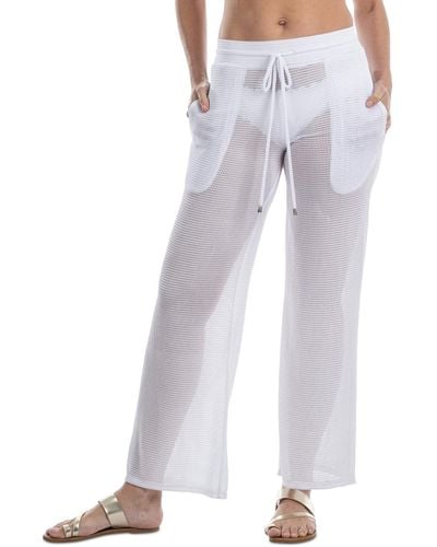 Dotti Mesh Drawstring-waist Wide-leg Cover-up Pants - White