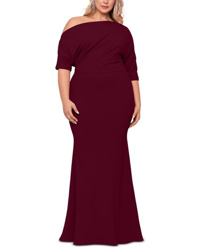 Betsy & Adam Plus Size Off-the-shoulder Scuba Gown - Red