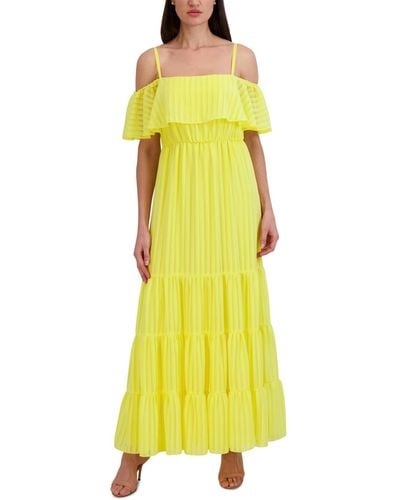 Julia Jordan Off-the-shoulder Tiered Chiffon Maxi Dress - Yellow