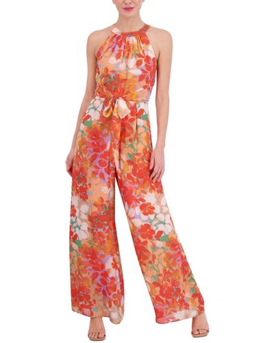 Vince Camuto Floral Chiffon Halter Jumpsuit - Red