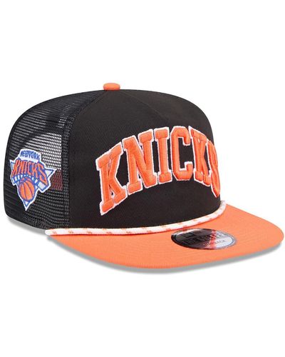 KTZ Black/orange New York Knicks Throwback Team Arch Golfer Snapback Hat - Red