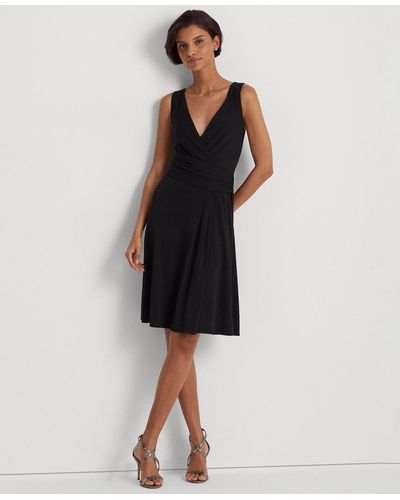Lauren by Ralph Lauren Sleeveless Front-pleated Surplice Jersey Dress - Black