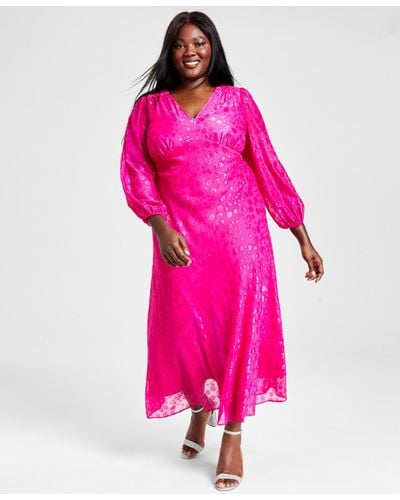 Taylor Plus Size Clip-dot A-line Maxi Dress - Pink