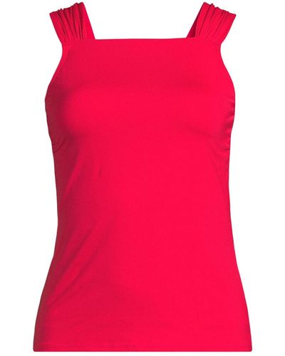 Lands' End Chlorine Resistant Cap Sleeve High Neck Tankini Swimsuit Top - Pink
