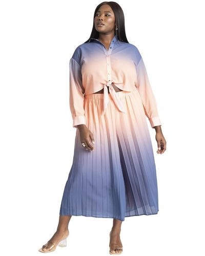 Eloquii Plus Size Pleated Ombre Cover-up Culotte - Blue