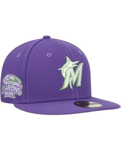 KTZ Miami Marlins Lime Side Patch 59fifty Fitted Hat - Purple