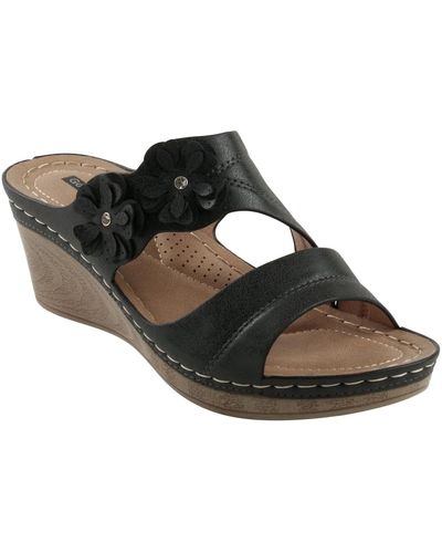 Gc Shoes Rita Flower Wedge Sandals - Black