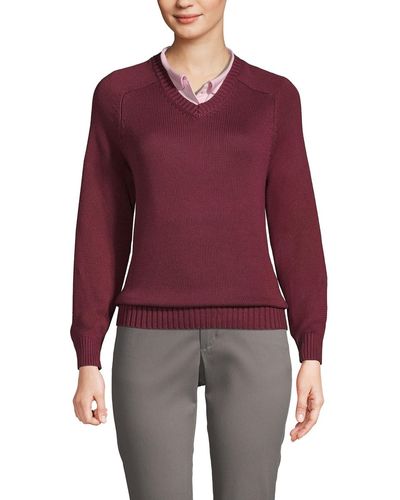 Lands' End School Uniform Cotton Modal V-neck Sweater - Red