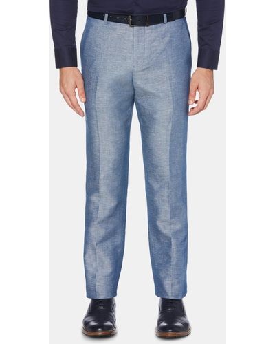 Perry Ellis Modern-fit Linen/cotton Solid Dress Pants - Blue