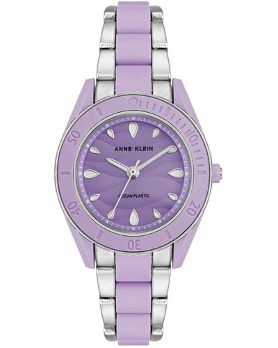 Anne Klein Solar Silver-tone And Lavender Oceanworks Plastic Watch - Purple