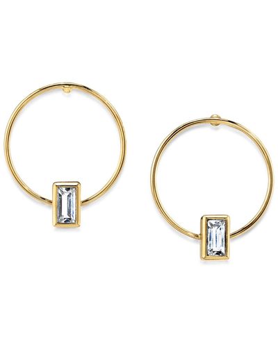 2028 14k Gold-tone Rectangle Crystal Hoop Stainless Steel Post Small Earrings - White