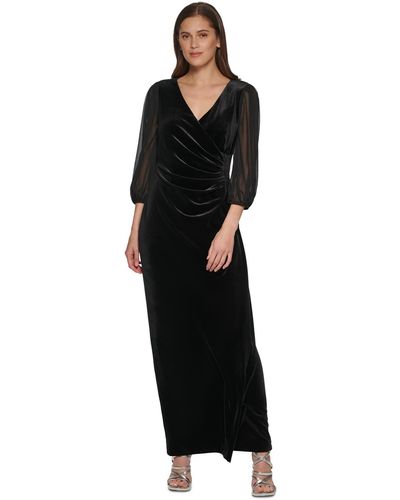 DKNY Velvet Maxi Chiffon Sleeve Dress - Black