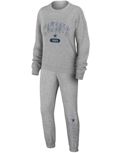 WEAR by Erin Andrews Dallas Cowboys Plus Size Knitted Tri-blend Long Sleeve T-shirt And Pants Lounge Set - Gray