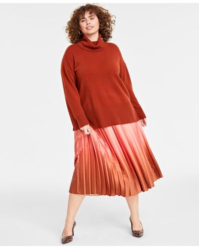Charter Club Plus Size Turtleneck Long-sleeve 100% Cashmere Sweater - Red