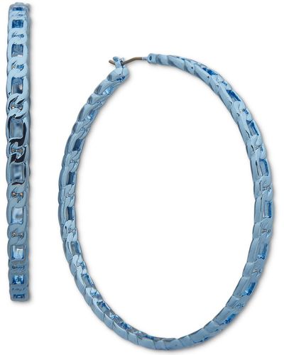 Karl Lagerfeld Tone Large Chain Link Hoop Earrings - Blue