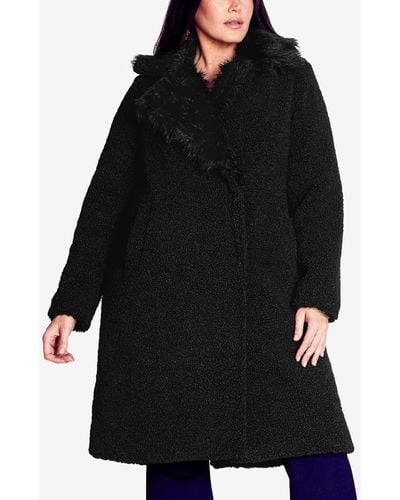 Avenue Plus Size Teddy Faux Fur Jacket - Black