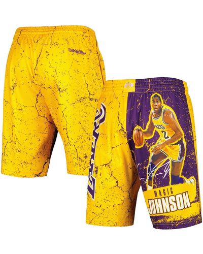Mitchell & Ness Magic Johnson Los Angeles Lakers Hardwood Classics Player Burst Shorts - Yellow