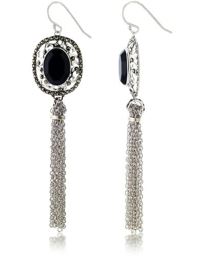Macy's Marcasitre Faceted Onyx Tassel Wire Earrings - Black