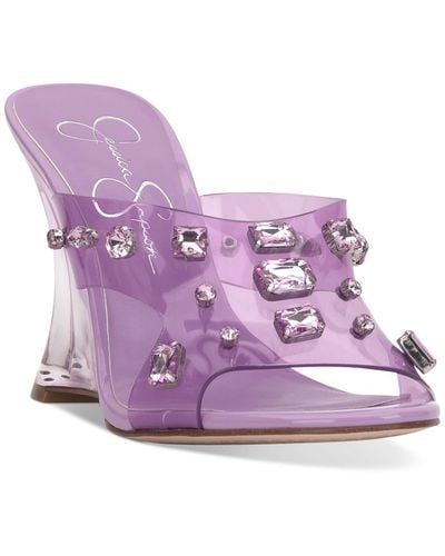Jessica Simpson Ganisa Crystal Embellished Wedge Sandals - Purple