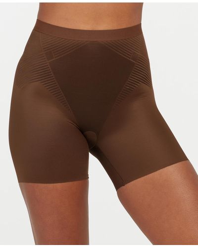 Spanx Thinstincts 2.0 High-waisted Mid-thigh Girl Shorts - Brown