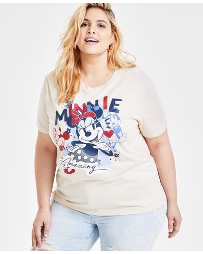 Disney Trendy Plus Size Minnie Graphic Print T-shirt - White