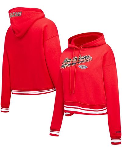 Pro Standard New Orleans Pelicans Script Tail Cropped Pullover Hoodie - Red