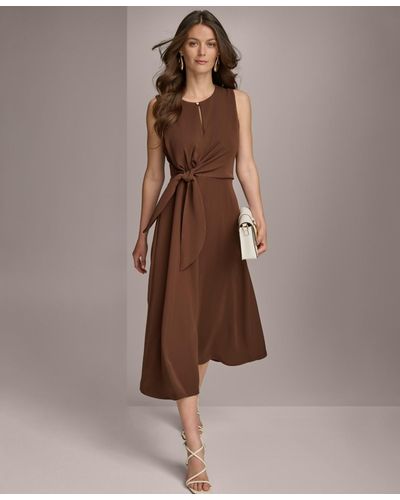 Donna Karan Tie-waist Keyhole Midi Dress - Brown