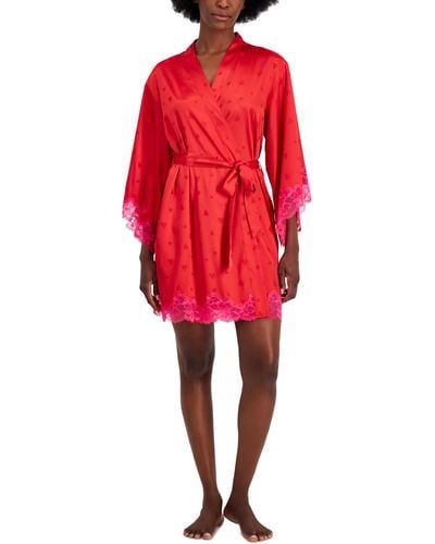INC International Concepts Lace-trim Wrap Robe - Red