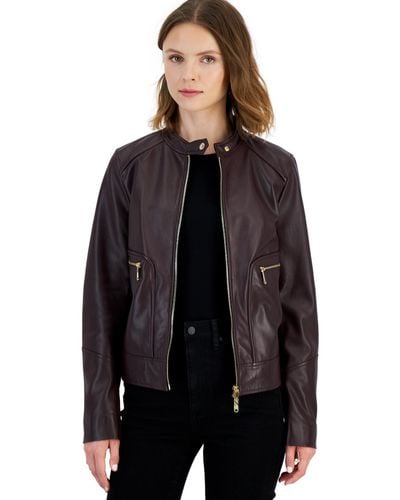 Sam Edelman Leather Snap-collar Jacket - Black