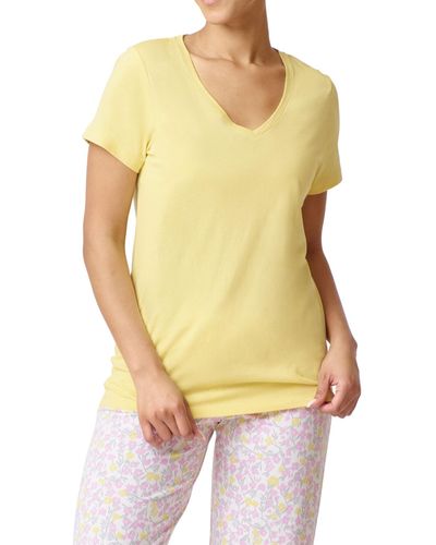 Hue Solid Short Sleeve V-neck Pajama T-shirt - Yellow