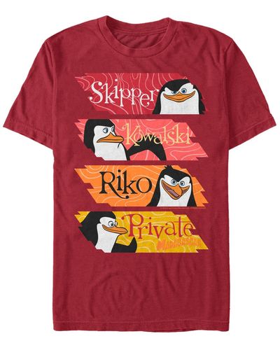 Fifth Sun Madagascar Penguin Character Stack Up Short Sleeve T-shirt - Pink