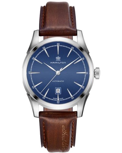 Hamilton Swiss Automatic American Classic Leather Strap Watch 42mm - Blue