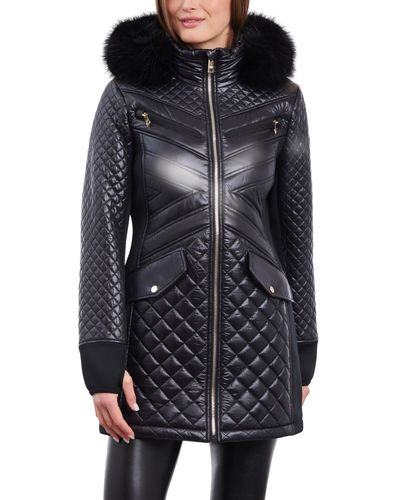 Michael Kors Faux-fur-trim Hooded Quilted Coat - Black