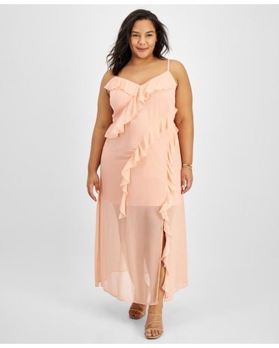 BarIII Trendy Plus Size Ruffled Chiffon Maxi Dress - Natural