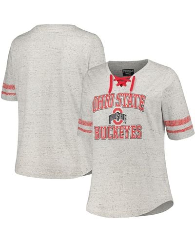 Profile Ohio State Buckeyes Plus Size Striped Lace-up T-shirt - Gray