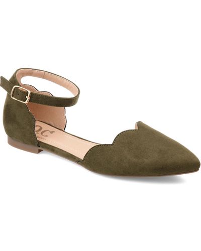 Journee Collection Lana Scalloped Edge Ankle Strap Flats - Green