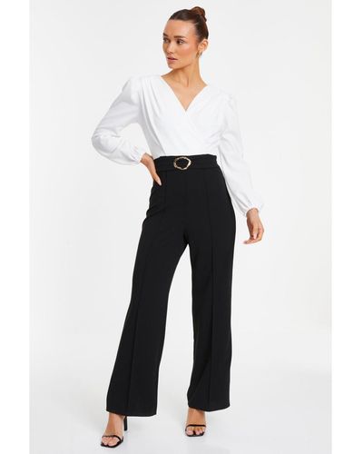 Quiz Two Toned Wrap Gold Buckle Jumpsuit - White
