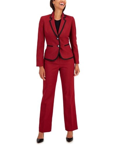 Le Suit Houndstooth Framed Double-button Jacket & Straight-leg 2-pc. Pantsuit - Red
