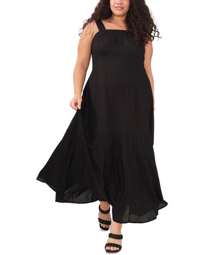 Vince Camuto Plus Size Smocked Back Tiered Sleeveless Maxi Dress - Black