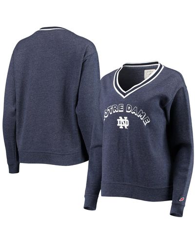 League Collegiate Wear Heathered Navy Notre Dame Fighting Irish Victory Springs V-neck Pullover Sweatshirt - Blue