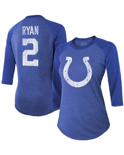 Majestic Threads Matt Ryan Indianapolis Colts Player Name & Number Raglan 3/4-sleeve T-shirt - Blue