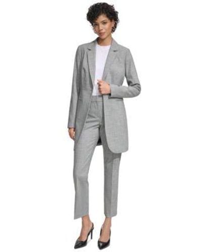 Calvin Klein One Button Long Blazer Straight Leg Pants - Gray