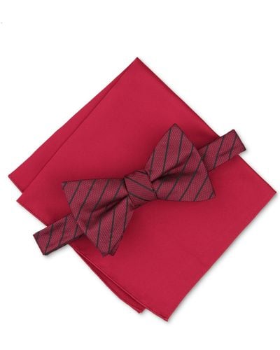 Alfani Linden Stripe Bow Tie & Solid Pocket Square Set - Red