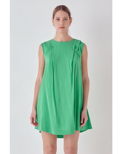 Endless Rose Pintuck Shoulder Belted Mini Dress - Green