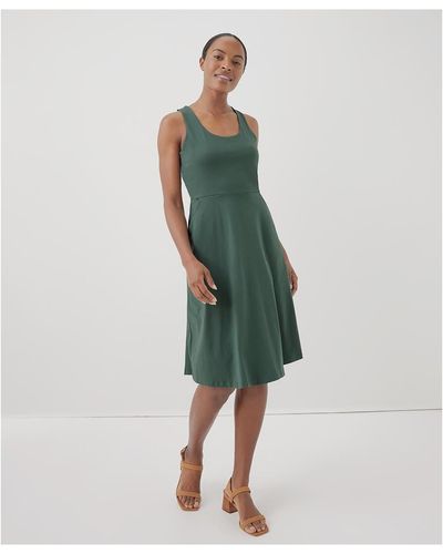 Pact Organic Cotton Fit & Flare Tie-back Dress - Green