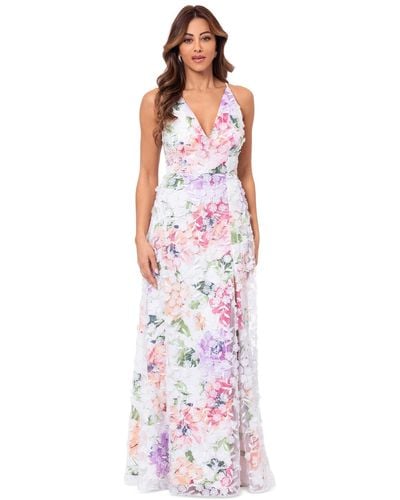 Xscape 3d-applique Floral-print Gown - White